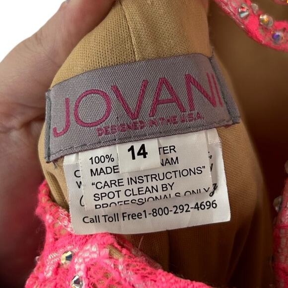 Jovani Pink Lace Halter Rhinestone Embellished Evening Gown 14 AS IS ALTERED - Picture 8 of 12